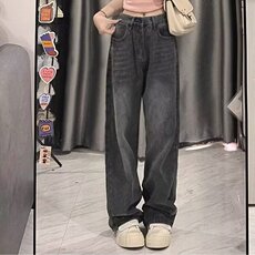 美式阔腿牛仔裤女秋冬2025新款高腰宽松垂感小个子直筒裤NK8815，男装牛仔裤，星座516A