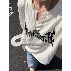XZ809A/VVV5/特P22/控45美式V领硅胶印花肌理感百搭长T恤卫衣，男装T恤，星座809A(原222-1)