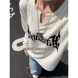 XZ809A/VVV5/特P22/控45 美式V领硅胶印花肌理感百搭长T恤卫衣图片