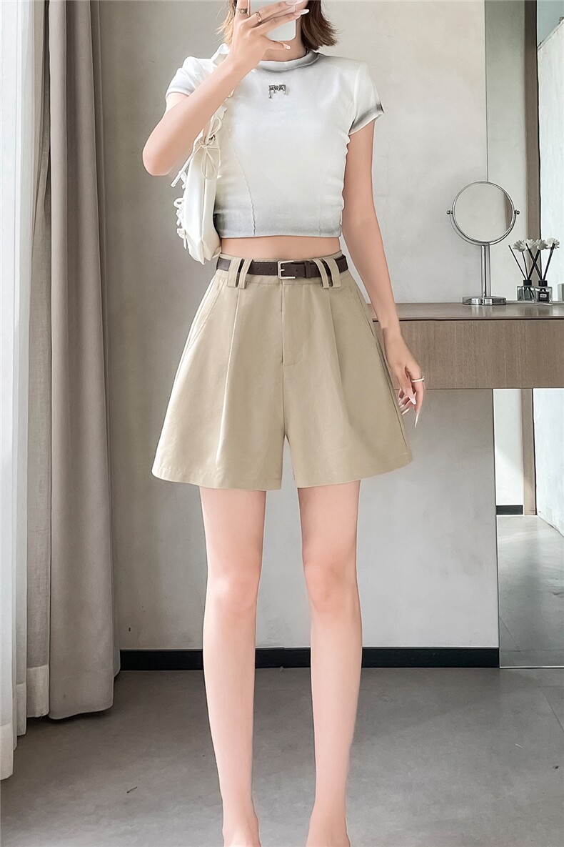 棉麻工装短裤女夏季薄款高腰韩版宽松休闲阔腿裤小个子时尚热裤潮,女装休闲裤,梦白服饰厂
