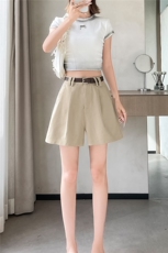 棉麻工装短裤女夏季薄款高腰韩版宽松休闲阔腿裤小个子时尚热裤潮，女装休闲裤，梦白服饰厂