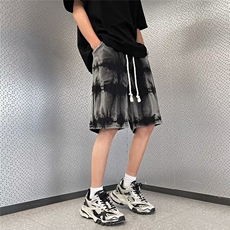 扎染牛仔短裤男美式宽松夏季五分裤潮牌ins阔腿直筒裤子DS100-p42，男装牛仔裤，星座1008