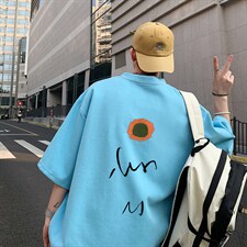 200克纯棉情侣装克莱因蓝菊花短袖T恤A430-1-WT150图片