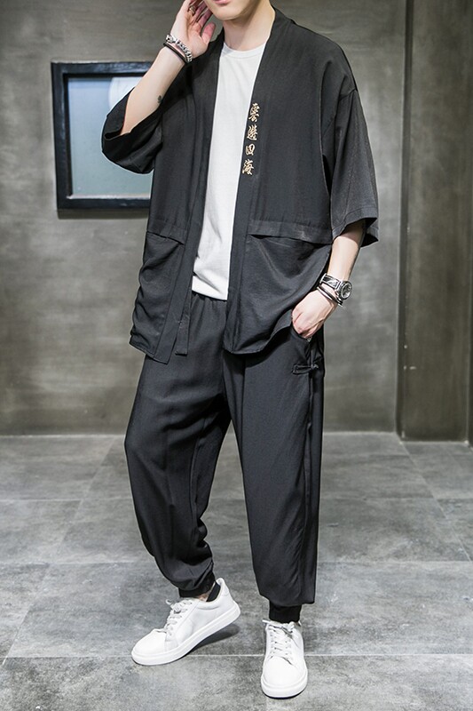 中国风薄冰丝防晒衣服男夏季九分裤套装4003-1-TZ01P115控138,男装休闲套装,电商A005
