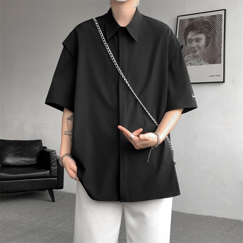 8XL-M假两件垂感冰丝短袖衬衫大码夏季凉感小众设计衬衣DC5003P55,男装衬衫,电商B238