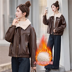 皮夹克外套冬季爆款2025秋冬加厚宽松加绒时尚皮毛一体皮衣女装潮，女装皮衣，梦依缘