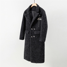 1白底长毛马海毛财阀灰金属装饰西装领加厚羊毛大衣77936P210控，男装毛呢大衣，星座226-2