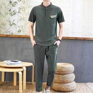 夏季套装男中国风男装亚麻短袖t恤男士唐装夏装棉麻休闲TZ65-P45图片