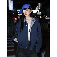 格纹撞色拼接夹克上衣男女春秋宽松休闲情侣痞帅工装外套JK6818，男装夹克，星座516A