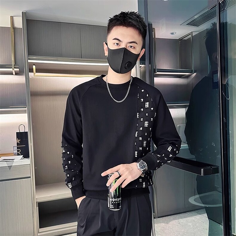 春秋季卫衣男士潮流拼接上衣2025新款修身设计感高级潮牌痞帅衣服,男装卫衣,星座1210-1