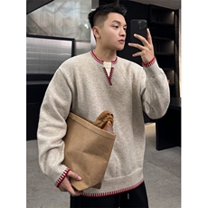 碳黑色美式假两件手缝线v领毛衣男冬季慵懒撞色针织衫MLR312，男装针织衫/毛衣，星座1116A（原606A-3）