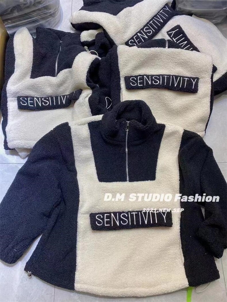 黑白颗粒绒卫衣，女装卫衣/绒衫，一杭