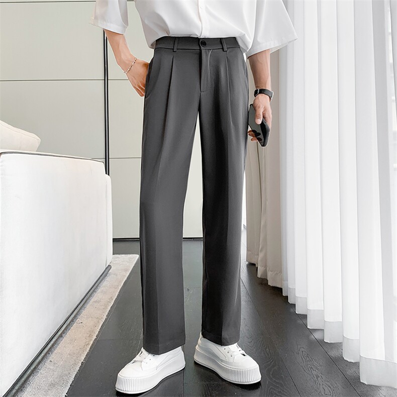 夏季抖音品质冰丝垂感冰凉休闲裤男小西裤直筒裤68100p65，男装西裤，电商A203-1