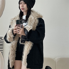 夹棉加厚黑色牛仔外套女冬季复古宽松拼接棉衣保暖棉服NZ005-120，男装棉衣，星座911-3