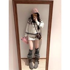 民族风花瓣费尔岛宽松慵懒感开衫立领毛衣男女同款秋冬季针织外套，男装针织衫/毛衣，星座516A