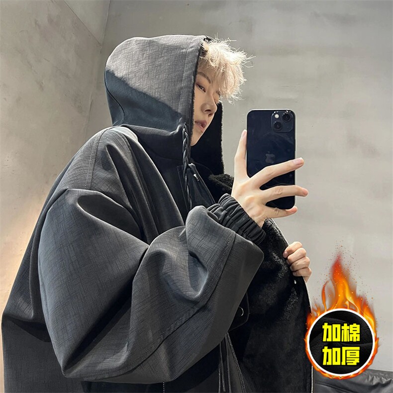 网图美式高街座山雕连帽pu皮棉衣男女加厚毛绒外套9175-P108特，男装皮衣，电商B380（原B361）