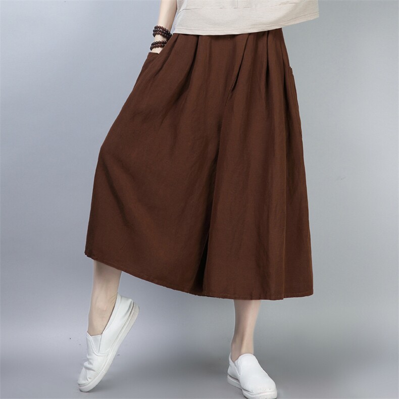 2021年夏季新款苎麻阔腿裤子女七分裤韩版休闲时尚松紧腰裙裤女，女装连体裤，简韵佳