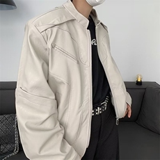 皮夹克外套男秋冬美式复古高街重磅PU皮衣短款痞帅机车服，男装夹克，星座410-7