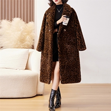 中长款风衣豹纹外套女秋季2024年新款韩版宽松显瘦小个子过膝大衣，女装皮草，美拉德工厂直营店