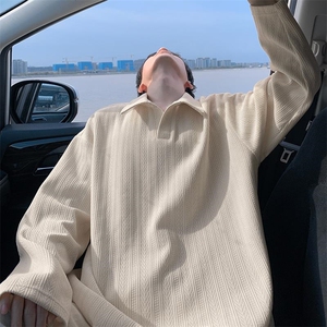 2026春季新款复古宽松麦穗纹翻领大码长袖T恤T24532特P33控65图片