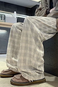 秋季灯芯绒格子舒适长裤港风大码直筒休闲裤男K24048-特P33控65图片