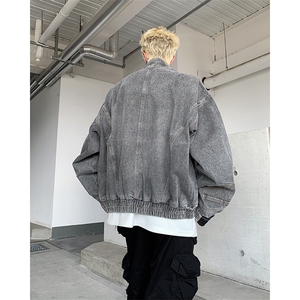 美式复古倒装牛仔外套男小众设计感夹克春秋重工上衣JK86344-p78图片