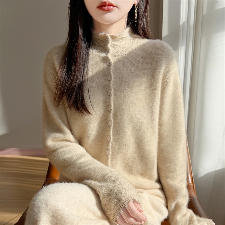 2025年秋季时尚百搭通勤简约休闲加厚镂空排扣开衫,女装羊毛衫,大美人高端店