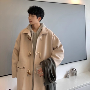 秋冬情侣装中长款毛呢大衣男女牛角扣风衣潮外套812-1-2206-P128图片