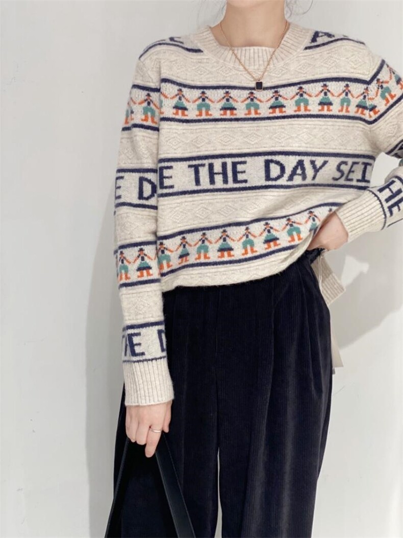 小雪人套头毛衣，女装针织衫/毛衣，驿谷