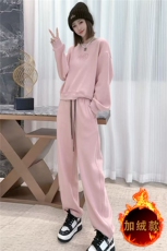 时尚休闲运动套装女秋冬洋气减龄宽松简约圆领卫衣阔长腿裤两件套，女装套装/套裙，江南