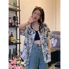 大码胖妹妹短袖衬衫女夏季新款设计感小众衬衣外套港风碎花上衣潮，男装T恤，星座506A
