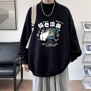 半高领毛衣男大码胖子针织衫毛线衣 M18403-P45 加绒款-P65图片