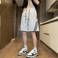 抖音品质夏季新款潮条纹透气网眼宽松短裤B315-K24205-特p30控58，男装牛仔裤，电商B315