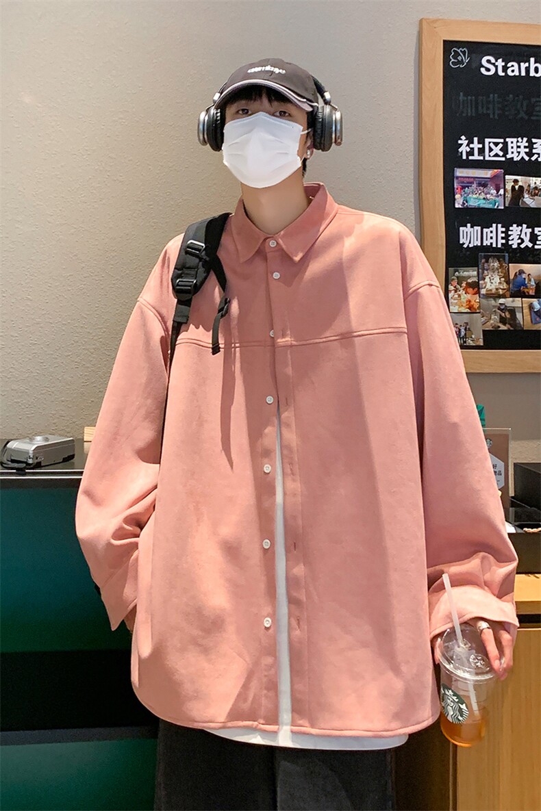 港风咖啡厅麂皮绒长袖翻领衬衫S70P48控68,男装衬衫,电商A247