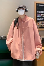 港风咖啡厅麂皮绒长袖翻领衬衫S70P48控68，男装衬衫，电商A247