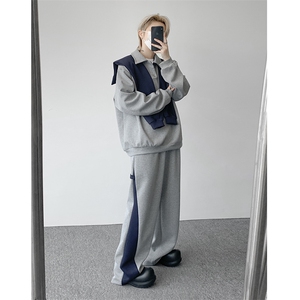 5XL-M潮流高级感披肩撞色拼接翻领百搭卫衣宽松弯刀长裤TZ113P118图片