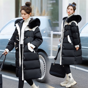 【bao款现货】2023新款冬装撞色拼接牛角扣羽绒服真狐狸毛白鸭绒图片