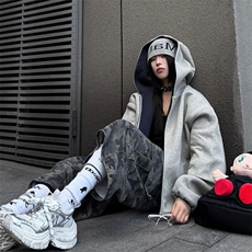 抖音得物高品质二开26春装美式重磅宽松结构双面连帽卫衣外套W68，女装短外套，电商A486