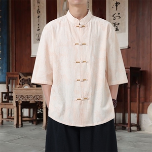 男士衬衫五分袖衬衣中袖印花立领唐装风 XZ1512-2554-P45图片