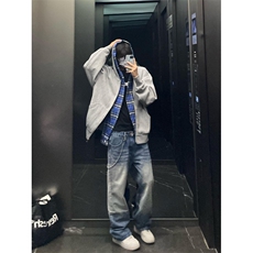 【有货】假两件格子拼接卫衣男款设计感连帽开衫外套JL97CC-特P68，男装卫衣，星座1007（原301D）
