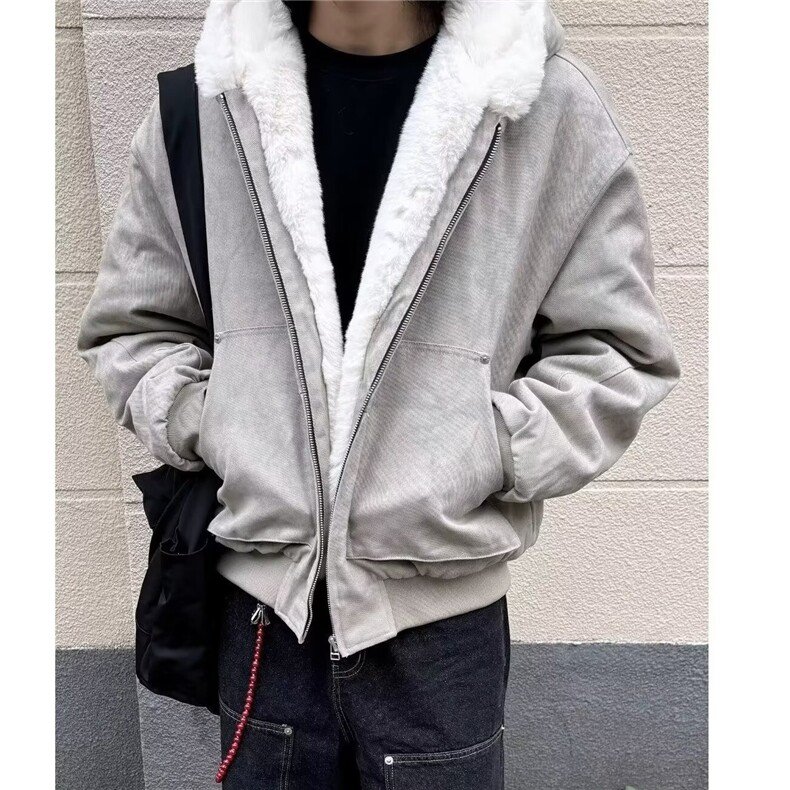 做旧连帽棉服男冬季复古宽松加厚保暖座山雕棉衣外套LM61099-P145图片