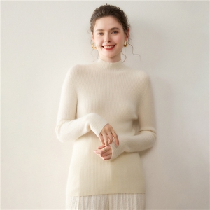 小清新简约风抽条半拉链半高领山羊绒衫针织衫女修身百搭毛衣图片