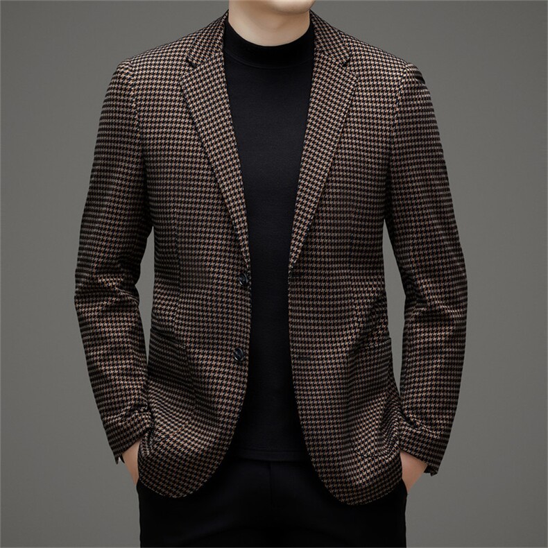 秋冬时尚男士商务休闲西服韩版格子西装修身单西外套QS3250-P165图片
