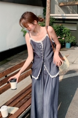 时尚套装连衣裙收腰吊带裙时尚女装韩版复古拼接小众，女装套装/套裙，2C029