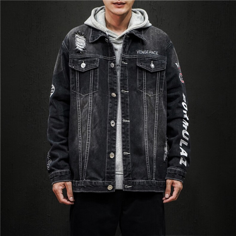 jk818-p80M-5XL黑墙ins牛仔夹克绣花破洞大码男日系CITYBOY,男装夹克,星座103A