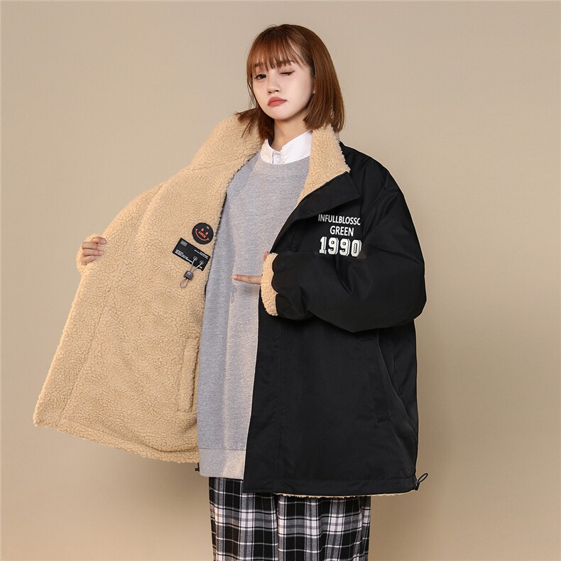 中性22冬季新品字母印花两面穿摇粒绒立领棉衣外套MY227P135控168,男装棉衣,A247A