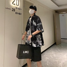 港风印花短袖衬衫男夏潮流薄款外套设计感M326-P30，男装衬衫，星座1109-3