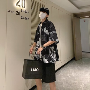 港风印花短袖衬衫男夏潮流薄款外套设计感M326-P30图片