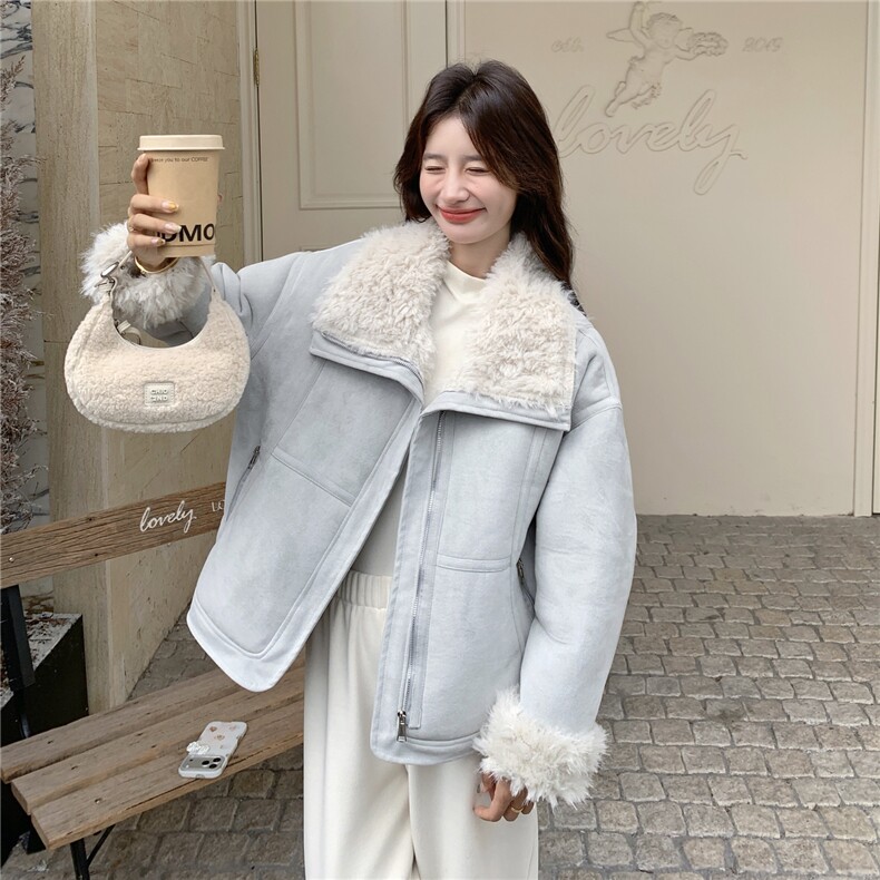 8682蓝色羊羔毛外套女8682-P210-K318,女装毛呢外套,2C232