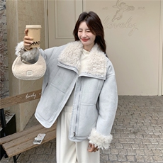 8682蓝色羊羔毛外套女8682-P210-K318，女装毛呢外套，2C232